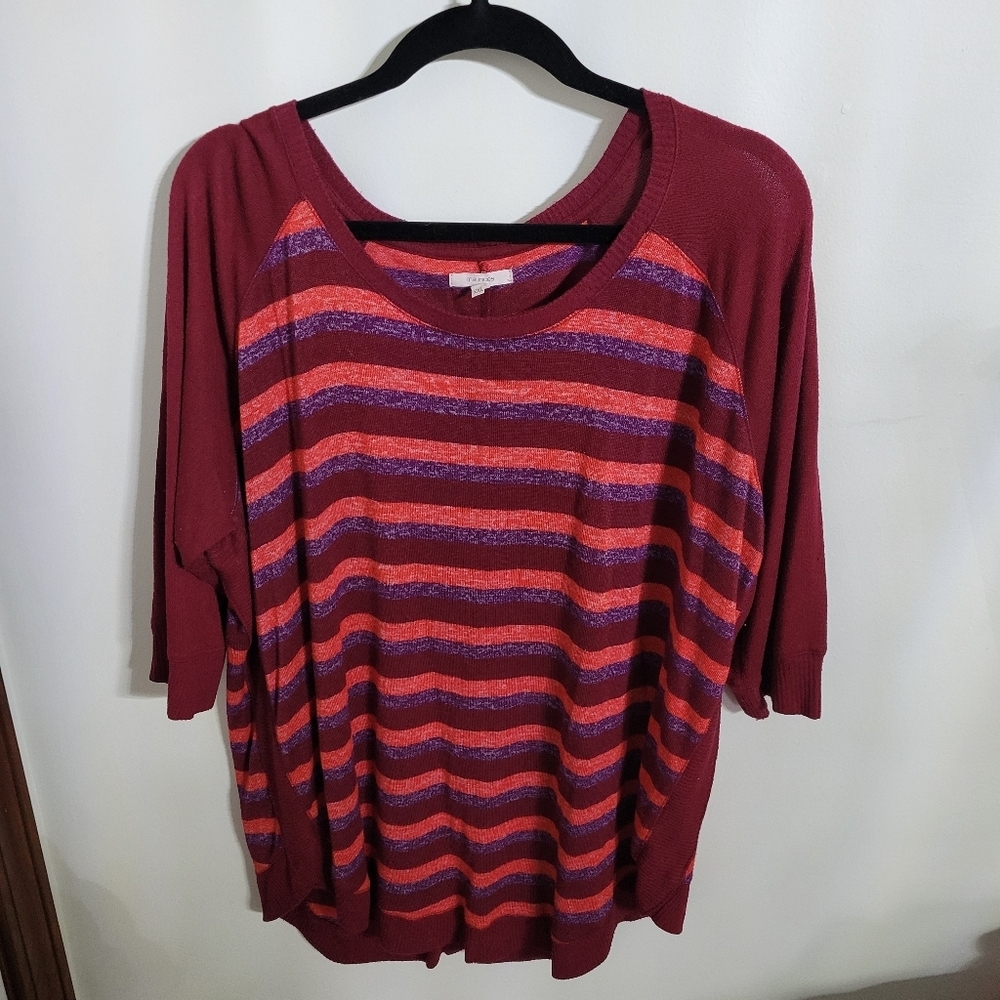 Maurices Striped Burgundy, Purple And Orange Women's Top, Size XXL